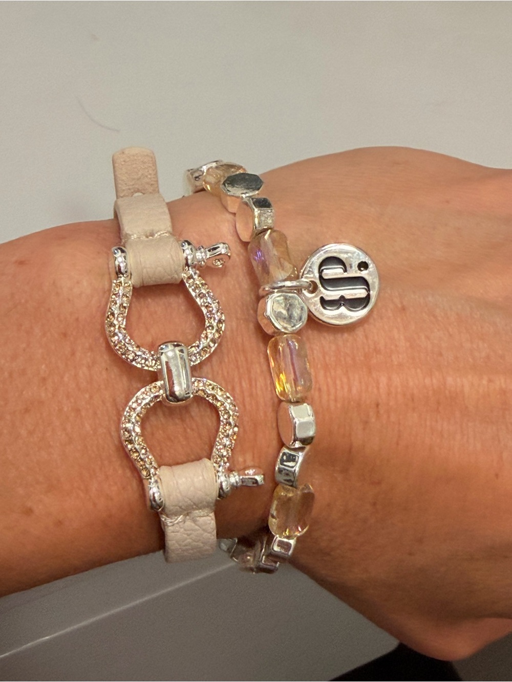 Beige Leather Bracelet with Iridescent Bead Stack - BP NWOT!